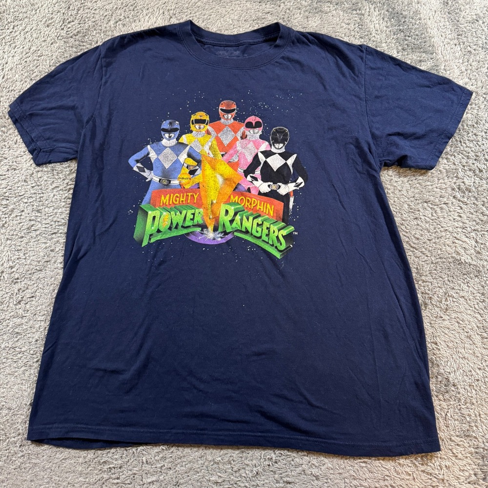 Power Rangers Shirt Mens Large L Navy Blue Mighty Morphin Graphic Tee Saban 2017